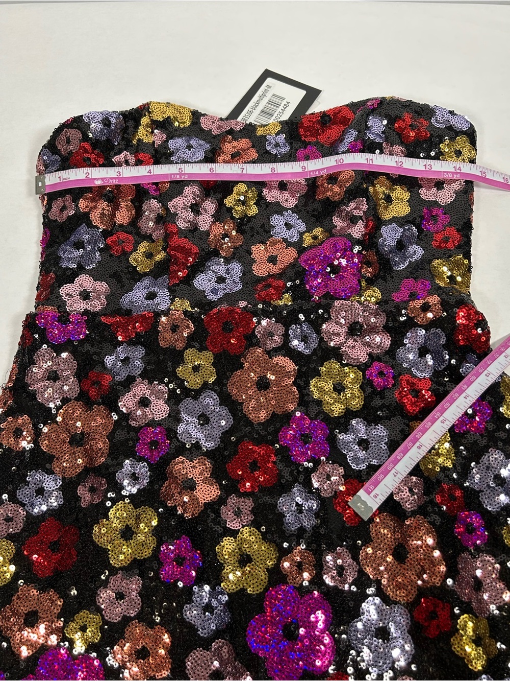 Angel Biba NWT Strapless Sequin Multicolor Floral Mini Dress M - Picture 12 of 14
